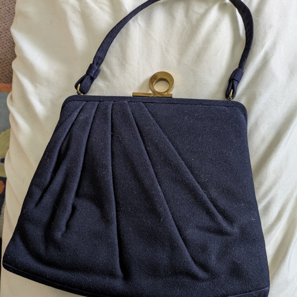 Chic Navy Shoulder Bag with Gold Accent